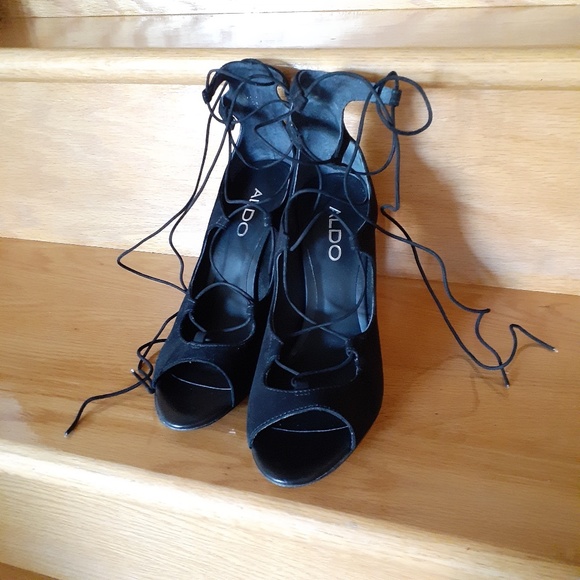 Aldo Black Suede Lace Up Stilettos - Picture 12 of 16
